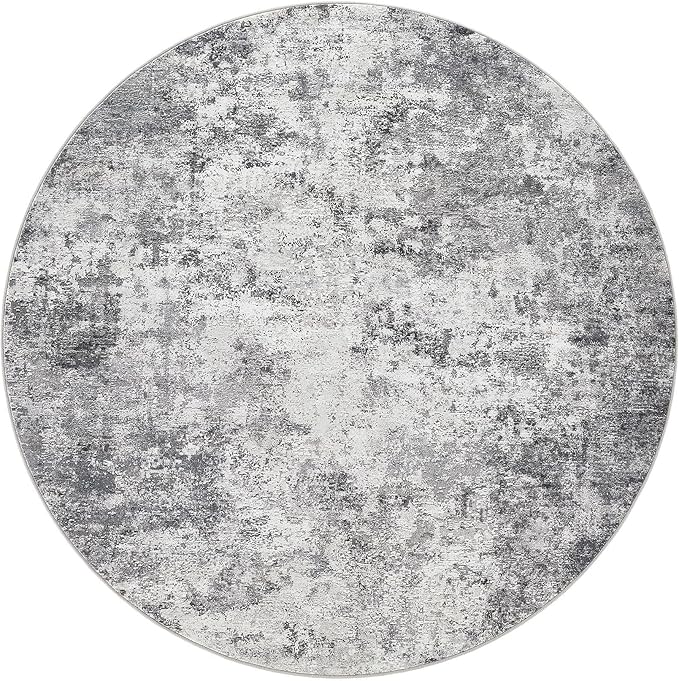 UERMEI 5ft Round Area Rug Living Room Rugs - 5x5 Washable Neutral Modern Abstract Soft Thin Rug Indoor Floor No Slip Rug Carpet for Bedroom Under Dining Table Home Office Decor - Grey