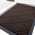 OLANLY Front Door Mat Outside Entrance 35x23, Absorbent, Heavy Duty Sturdy Natural Rubber Doormat Indoor Outdoor, Stain and Fade Resistant, Non-Slip Low Profile Floor Mat for Entryway, Brown Diamond
