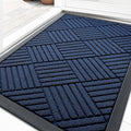 OLANLY Front Door Mat Outside Entrance 35x23, Absorbent, Heavy Duty Sturdy Natural Rubber Doormat Indoor Outdoor, Stain Fade Resistant, Non-Slip Low Profile Floor Mat for Entryway, Navy Blue Diamond