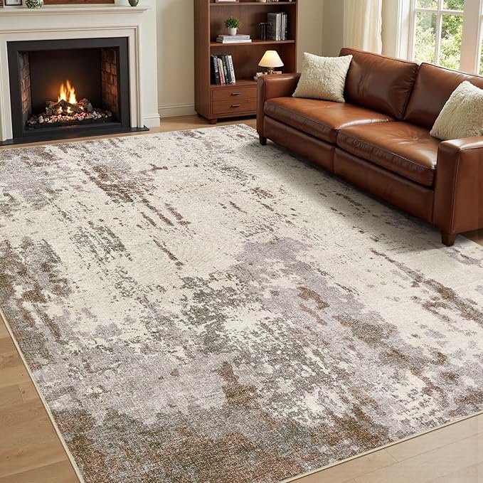 UERMEI Area Rug Living Room Rugs-Washable Neutral Modern Abstract Soft Thin Large Rug Indoor Floor No Slip Rug Carpet for Bedroom Under Dining Table Home Office Decor-Brown/Grey/Beige-7'x 9'