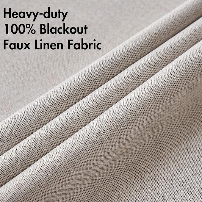 MIULEE 100% Blackout Linen Textured Curtains for Bedroom Solid Thermal Insulated Ivory Grommet Room Darkening Curtains & Drapes Luxury Decor for Living Room Nursery 42 x 90 Inch (2 Panels)