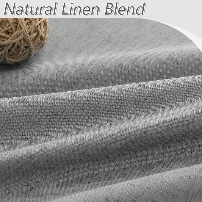 Guken Dark Grey 100% Blackout Linen Curtains 90 Inch Length 2 Panels Set for Living Room Back Tab Thermal Insulated Black Out Drapes Room Darkening Farmhouse Style for Bedroom Window Curtains