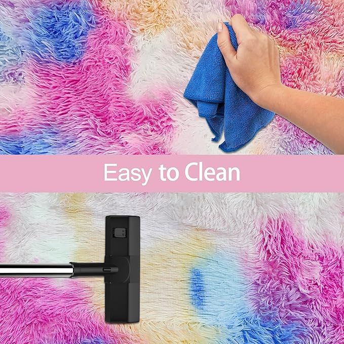 Fluffy Colorful Rug for Bedroom 3x10 ft Kawaii Tie-Dyed Area Rug Non Slip Cute Unicorn Kids Runner Rug for Girls Princess Teens Living Room Playroom Baby Nursery Decor Carpets