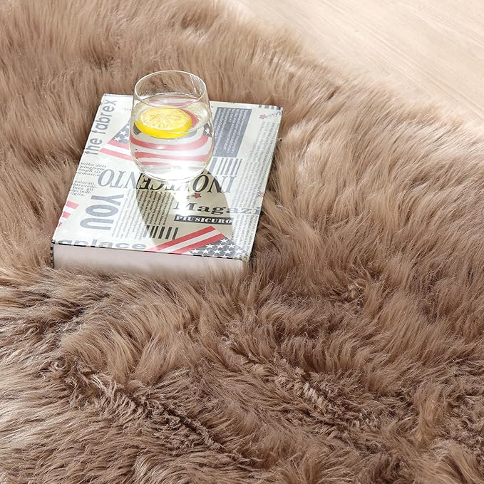 ORINOVA Beige Faux Sheepskin Fluffy Fur 2x3 Area Rugs for Bedroom Washable Shaggy Carpet Rug for Living Room Nursery Furry Rug Home Décor