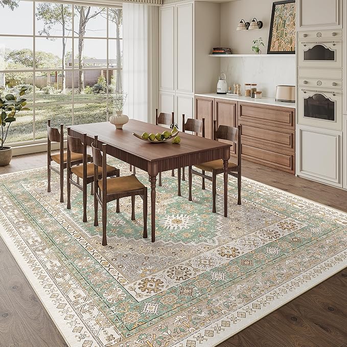 zesthome 9x12 Area Rugs,Stain Resistant Washable Rug,Ultra-Thin Rugs for Living Room,Bedroom,Non-Slip Backing Home Decor Large Area Rug (Green,9'x12')