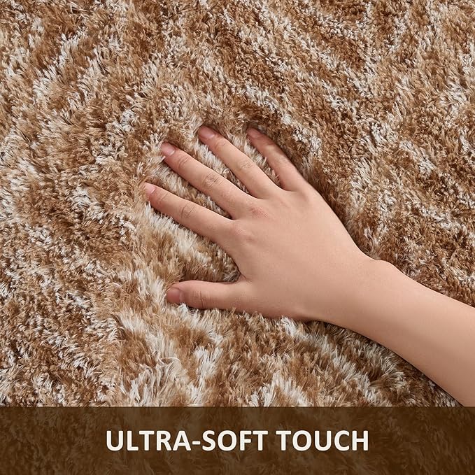 Ophanie Brown and White Diamond Striped Rugs for Living Room 5x7, Fluffy Shag Large Fuzzy Plush Soft Carpets, Shaggy Rugs for Bedroom, Carpet for Kids Boys Girls Dorm Nursery Home Decor Aesthetic