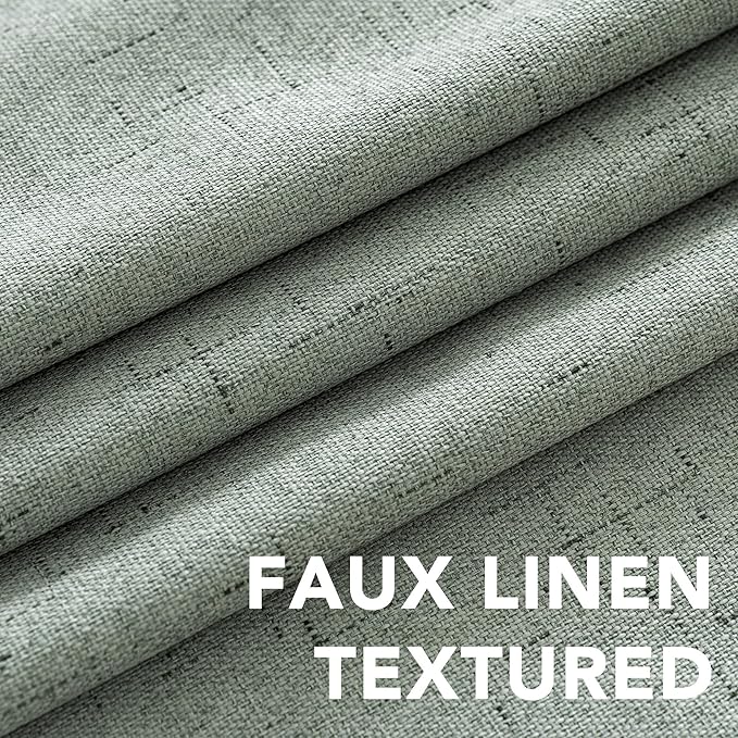 H.VERSAILTEX Bedroom Curtains Blackout Linen Blackout Curtains 84 Inches Long, 100% Blackout Thermal Textured Linen Look Curtain Draperies Grommet with White Liner, 2 Panels, Green Bay