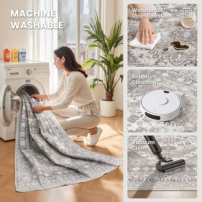 zesthome 3x5 Area Rug Ultra Soft Washable Rug, Non Slip Area Rug Indoor Entrance, Stain Resistant Rugs for Living Room Bedroom Vintage Home Decor (Brown/Beige,3'x5')