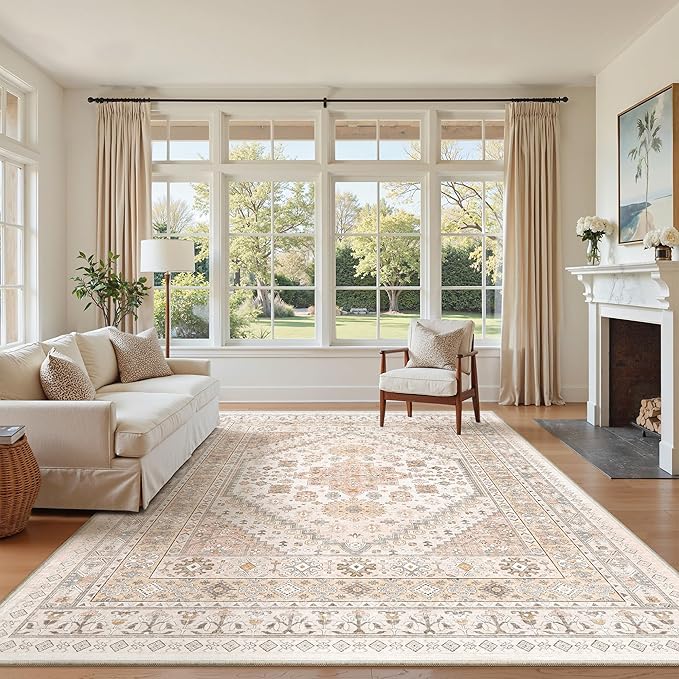 zesthome 5x7 Area Rugs - Ultra-Thin Washble Rug, Stain Resistant Anti Slip Backing Rugs for Living Room,Bedroom, Vintage Home Decor Area Rug