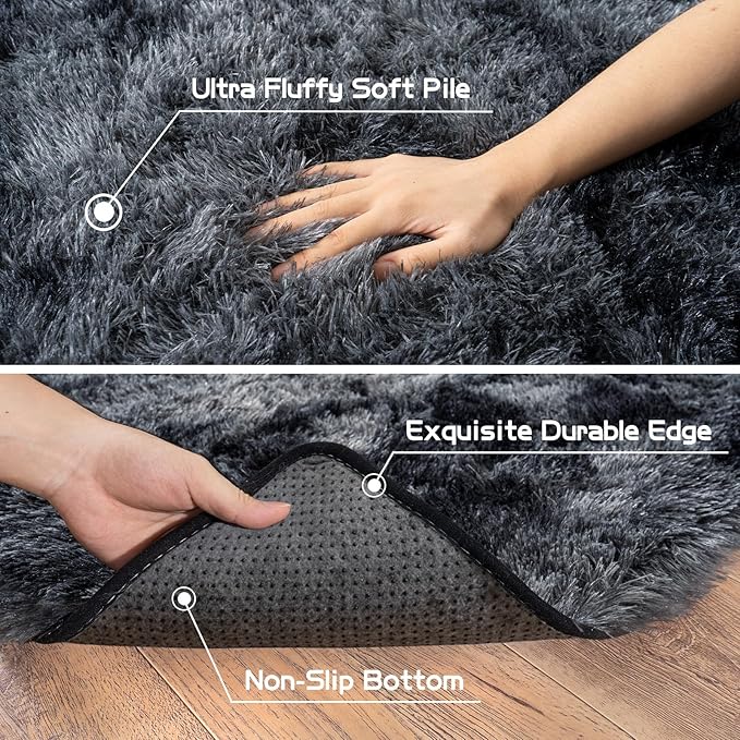 Pionblank Fluffy Runner Rugs for Bedroom 2x6, Modern Shaggy Area Rug for Hallway Living Room, Plush Soft Fuzzy Bedside Carpet for Kids Girls Boys Room Nursery Decor, Dark Grey
