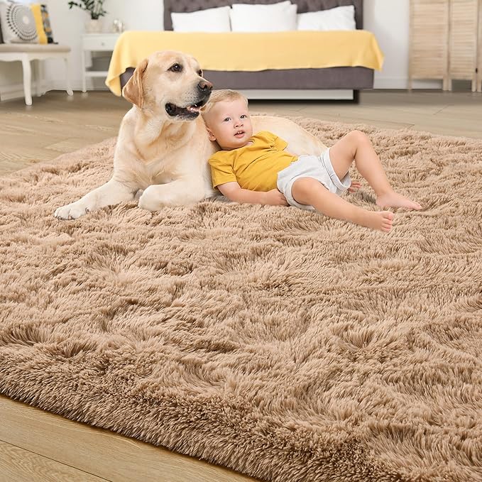 Tepook Super Soft Fluffy Rugs for Living Room, Shag 6x9 Area Rugs for Bedroom, Modern Shaggy Rug Fuzzy Carpets for Kids, Plush Indoor Nursery Home Decor Rug with Non-Slip Bottom, Beige