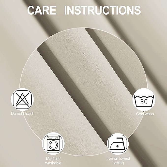 LEMOMO Light Beige Blackout Curtains 40 x 63 Inch Length/Set of 2 Curtain Panels/Thermal Insulated Room Darkening Blackout Curtains for Bedroom