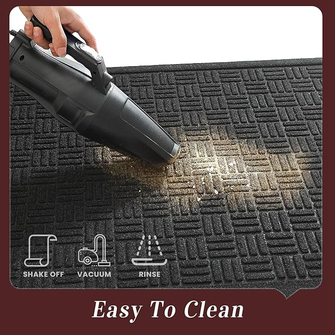 Mibao Front Door Mat Indoor Outdoor Entrance, Dirt Trapping Waterproof All-Season, All-Weather Doormat, Non-Slip Durable Natural Rubber Low Profile Easy Clean Patio Entrance Mat, 29.5" x 17", Black