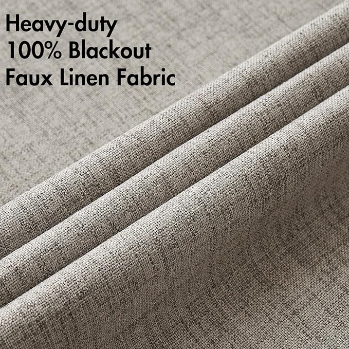 MIULEE Linen Curtains for Bedroom Solid 100% Blackout Thermal Insulated Greige Curtains Grommet Room Darkening Drapes for Living Room Nursery 52x63 Inch (2 Panels)