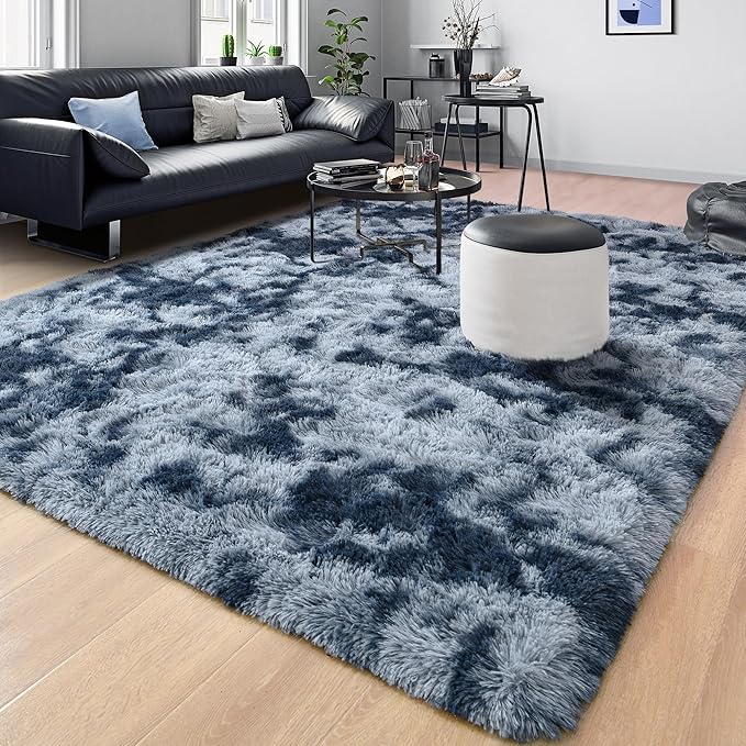 Tepook Soft Fluffy Rugs for Living Room, 5x8 Shaggy Area Rug for Bedroom, Modern Shag Rug Fuzzy Carpets for Kids, Plush Indoor Nursery Home Decor Rug with Non-Slip Bottom, Tie-dye Dark Blue