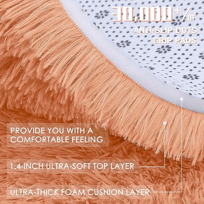 OLANLY 2x5 Machine Washable Runner Rugs for Hallway, Soft Fluffy Shaggy Bedside Rugs for Bedroom, Living Room, Indoor Floor Carpet for Kids Girls and Boys, Home Decor Aesthetic, Muted Orange