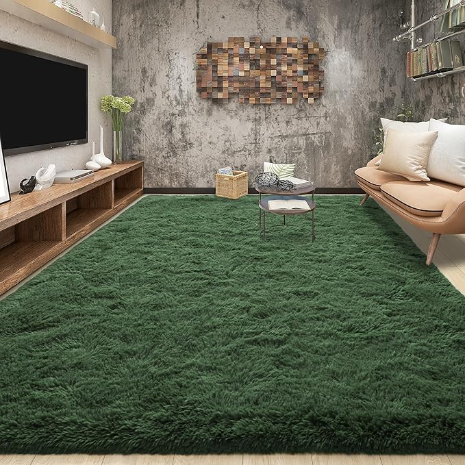 Tepook Soft Fluffy Rugs for Bedroom, 4x6 Area Rug for Living Room, Modern Shaggy Room Rug for Kids Boys Girls, Plush Throw Rugs Indoor Nursery Home Decor Rug with Non-Slip Bottom, Dark Green