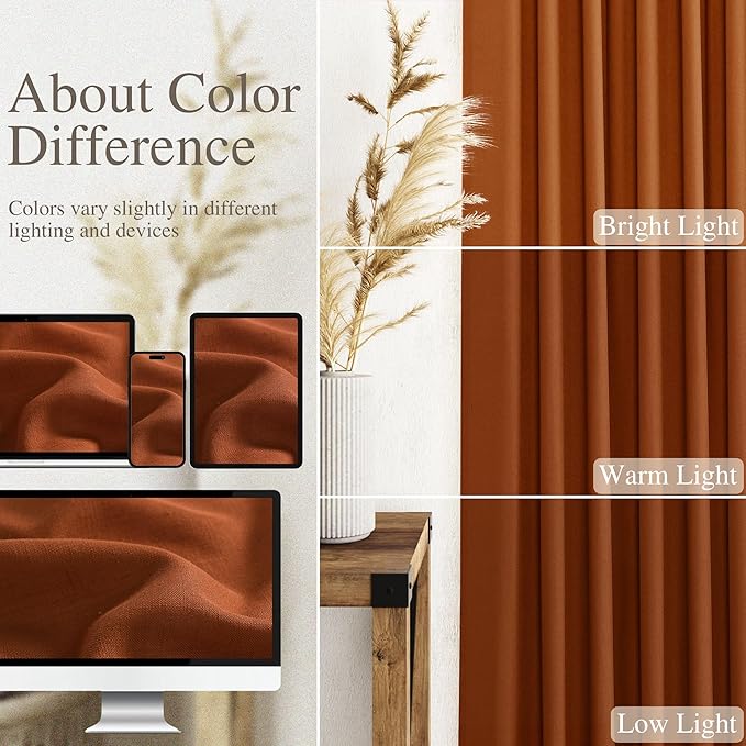 Rust Linen Curtains for Living Room 120 Inches Long Light Filtering Semi Sheer Curtain Back Tab Vintage Rustic Decor Extra Long Floor to Ceiling High Window for Bedroom Office 52x120, 2 Panels