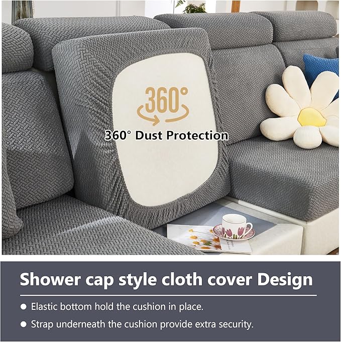 Couch Cushion Covers for Sofa Couch Covers Wear-Resistant Universal Sofa Cover Washable Stretch for Sectional Slipcovers (Texture-Gray Blue,Large Double Seat Cover)