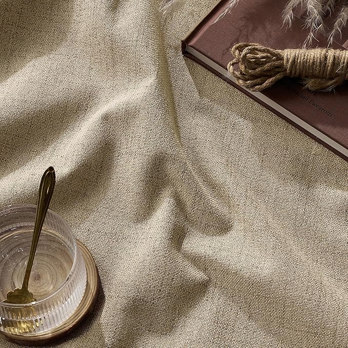 RYB HOME Burlap 100% Blackout Linen Curtains for Bedroom 52 Width 120 Long, Thich Elegant Extra Long Drapes for Modern/Vintage/Farmhouse Home Decor, Thermal Insulated Window Treatment, 2 Panels