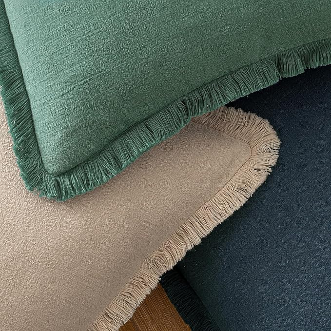 MIULEE Decorative Throw Pillow Covers Neutral Linen Fringe Throw Pillows Euro Shams Set of 2 Navy Blue Boho Farmhouse Cushion Covers for Couch Sofa Bed Living Room Spring Home Decor 26x26 Inch