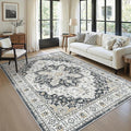 zesthome 5x7 Area Rugs, Machine Washable Rugs for Living Room, Bedroom,Stain Resistant Vintage Large Area Rug,Non-Slip Medallion Pattern Home Decor Rugs (Black,5'x7')