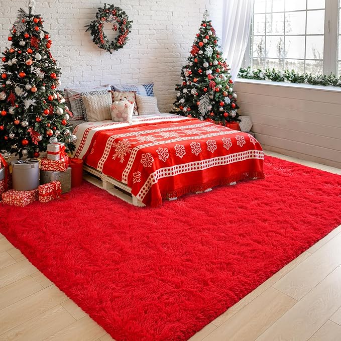Chicrug Soft Area Rugs for Bedroom Living Room Plush Fluffy Rug 6x9 Feet, Shag Furry Area Rug Carpet Non Shedding for Nursery Children Kids Girls Room Home Decorative, Red