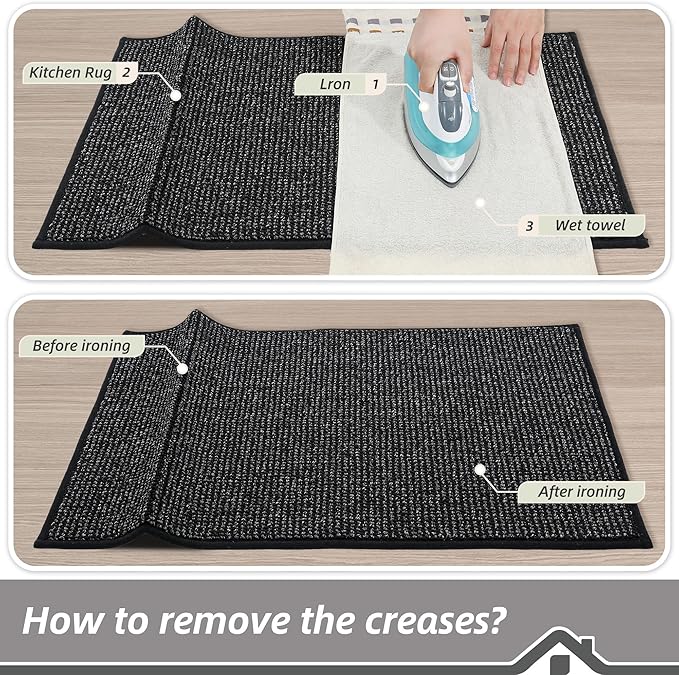 BEQHAUSE Kitchen Runner Rugs 24"x60", Non-Slip Kitchen Mats for Floor, Super Absorbent and Stain Resistant Kitchen Rug, Machine Washable Rugs for Kitchen, Hallway, Laundry & Sink, Black