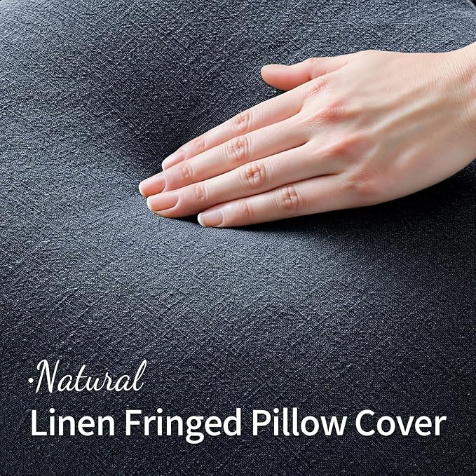 MIULEE Decorative Throw Pillow Covers Neutral Linen Fringe Throw Pillows Set of 2 Indigo Blue Boho Farmhouse Cushion Covers Coastal Decor for Couch Sofa Bed Living Room Spring Decor 18x18 Inch