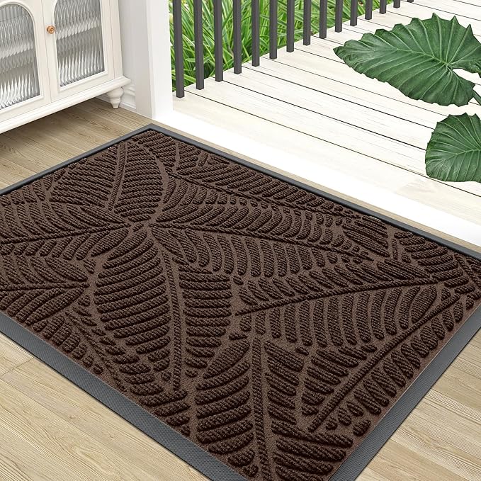 Colorxy Waterproof Doormat, Sturdy Natural Rubber Front Door Mats, Non Slip Low Profile Indoor Outdoor Entrance Mat, Stain Resistant Easy Clean Floor Mat for Patio or Entryway, 59''x36'', Dark Brown
