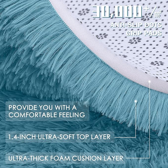 OLANLY 3x5 Machine Washable Small Bedside Rug, Soft Fluffy Shaggy Rugs for Living Room, Bedroom, Indoor Floor Carpet for Kids Girls and Boys, Preppy Dorms, Nursery, Home Decor Aesthetic, Slate Blue