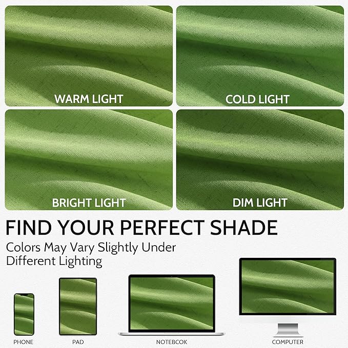 Nanspring Lime Green Linen Blend Light Filtering Back Tab Curtains 108 Inches Long, Semi Sheer Privacy Drapes for Living Room & Bedroom, 52x108 inch, 2 Panels