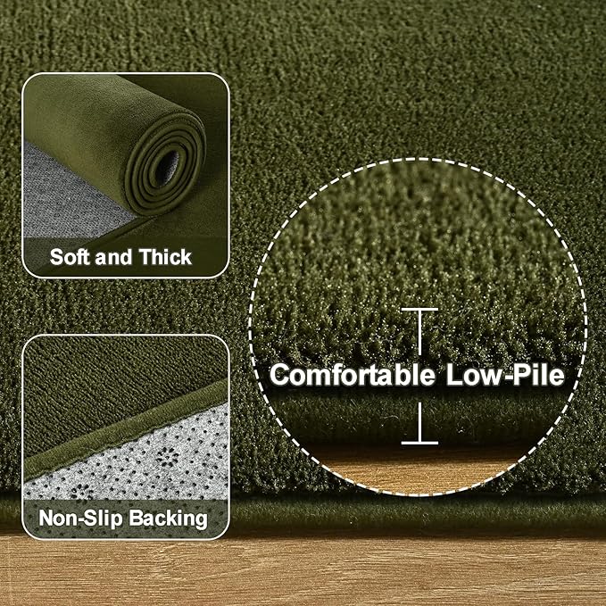 Amearea Large Modern Area Rugs for Bedroom Living Room, 5x8 Feet Olive Green Thickened Memory Foam Rug, Fluffy Indoor Washable Rugs Non Slip Minimalist Carpet for Boys Girls Dorm Nursery Room Decor