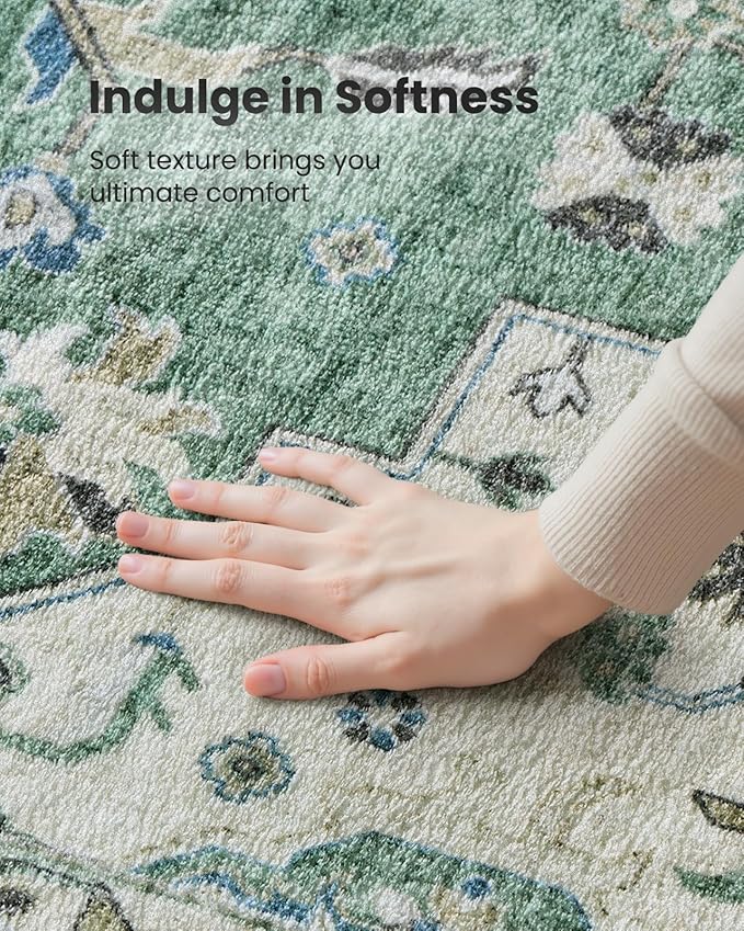 AMADA HOMEFURNISHING 5x7 Area Rugs, Washable Living Room Rug Low-Profile with Non-Slip Backing & Durable Edge Binding, Vintage 5x7 Rugs for Living Room, Bedroom, Dining Room