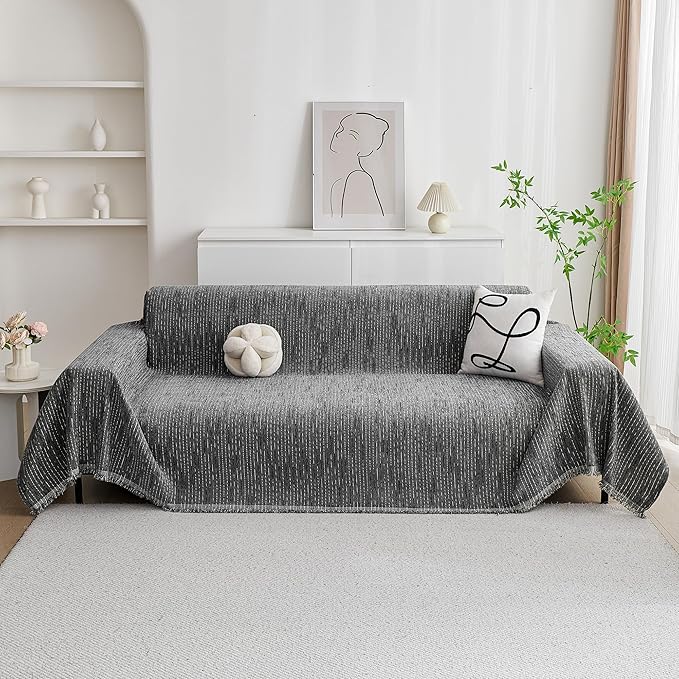 MYSKY HOME Couch Covers for Sofa, Dog Couch Cover Protector, Dark Grey Lines Sofa Covers for Sectional L Shape, Pets Couch Throw Cover Washable Durable Large Couch Cover for Dogs, Cats, 91"X134"