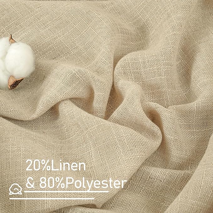 LAMIT Semi Sheer Linen Curtains 54 Inch Length 2 Panels, Light Filtering Panels Back Tab and Rod Pocket Neutral Drapes for Small Window/Bedroom, 52 x 54 Inch