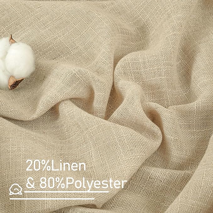 LAMIT Linen Kitchen Curtains 24 Inch Length, Semi Sheer Light Filtering Window Panels Back Tab and Rod Pocket Drapes for Basement/Small Windows, 25 x 24 Inch, 2 Panels