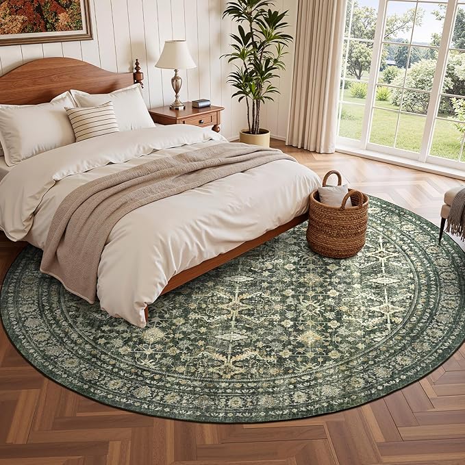Lofus 8ft Area Rugs for Living Room, Green Washable Area Rug with Non-Slip Backing,Soft Boho Carpets for Bedroom Dining Room Home Office Indoor Nursery