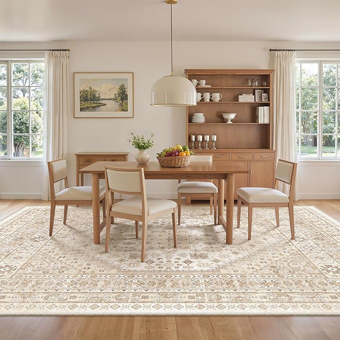 zesthome 9x12 Area Rugs,Stain Resistant Washable Rug,Ultra-Thin Rugs for Living Room,Bedroom,Non-Slip Backing Home Decor Large Area Rug (Cream/Beige,9'x12')