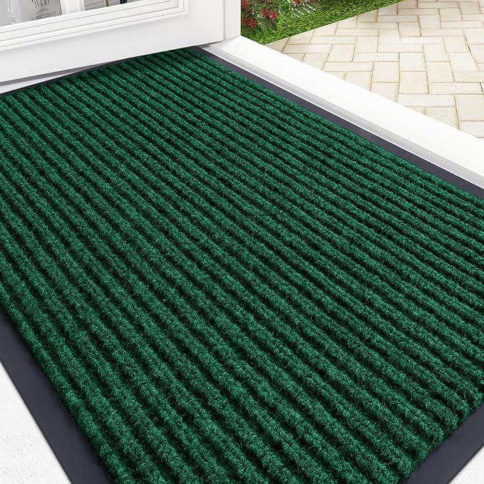 OLANLY Front Door Mat Indoor Outdoor Entrance, Waterproof Heavy Duty Doormat, Fade Resistant, Low Profile, Easy Clean Patio Porch Welcome Floor Mats for Entry, 35x23, Green