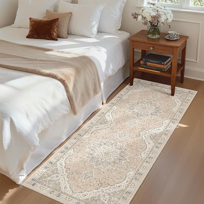 Madane Hallway Runner Rug - 2x5 Rug Runner Washable Runner Rugs Non-Slip Low-Pile Kitchen Runner Rug Laundry Room Rug Throw Carpet for Entrance Bedroom Living Room (2'x5', Pink/Gray)
