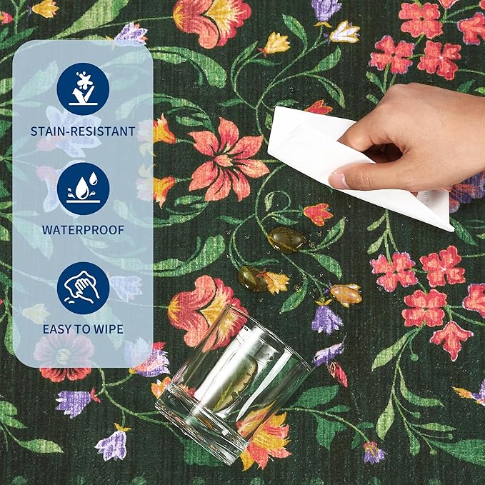 Protea Floral Rug 2.5x8 Runners for Hallways, Boho Kitchen Runner Rugs Non Slip Bath Runners, Vintage Washable Runner Rug for Bedroom, Soft Long Rugs for Entryway Bathroom Laundry Dorm, Forest Green