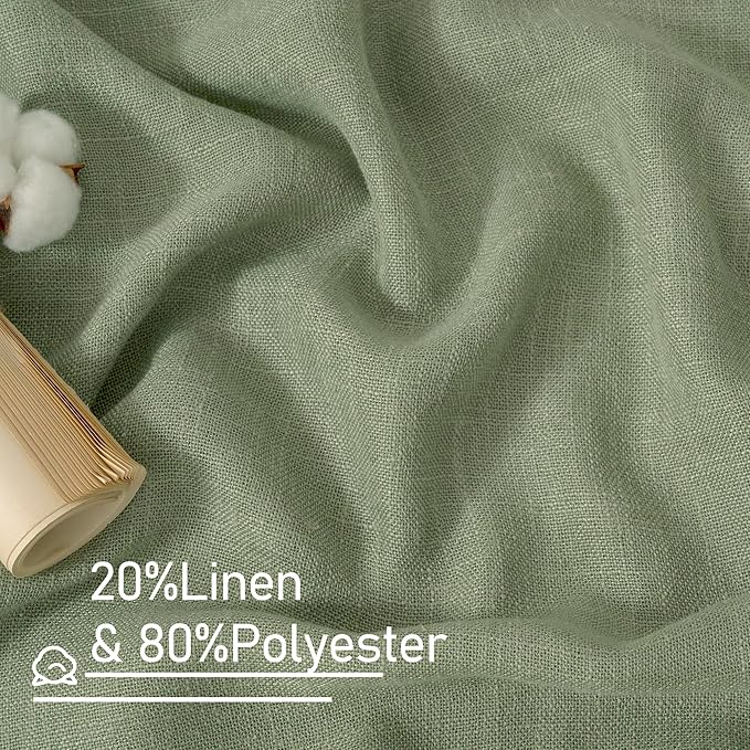 LAMIT Sage Green Linen Boho Curtains 80 inch Length 2 Panels, Light Filtering Semi Sheer Panels Back Tab and Rod Pocket Neutral Drapes for Bedroom/Living Room, 34 x 80 Inch