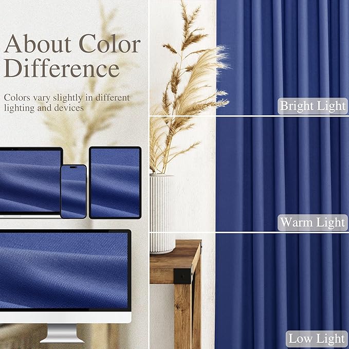 Nanspring Classic Blue Linen Curtains 72 Inch Length for Living Room Semi Sheer Light Filtering Door Drapes 2 Panels Set for Kids Bedroom Light Filtering Back Tab Modern Farmhouse Decor 52x72