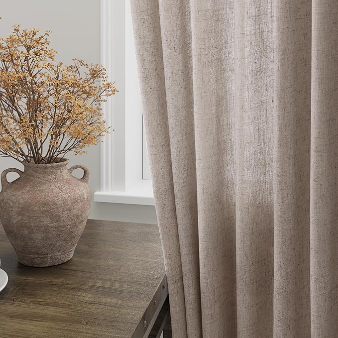 Brownish Grey Linen Curtains 120 Inch Extra Long for Living Room Back Tab Light Filtering Semi Sheer Drapes Modern Farmhouse Boho Cotton Textured Curtain for Floor to Ceiling High Window 52x120