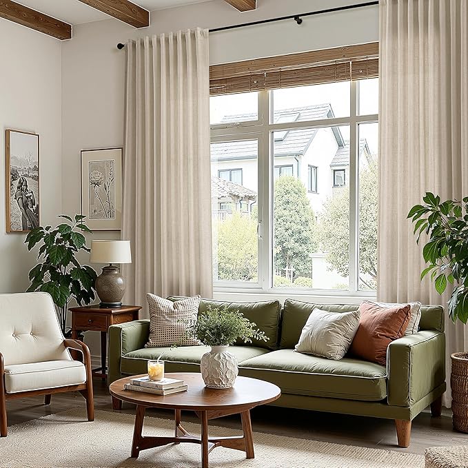 Taupe Burlywood Linen Curtains for Living Room 100 Inches Long Light Filtering Semi Sheer Curtain Back Tab Rustic Luxury Neutral Modern Farmhouse Decor Drapes for Bedroom Dinner Room 52x100, 2 Panels
