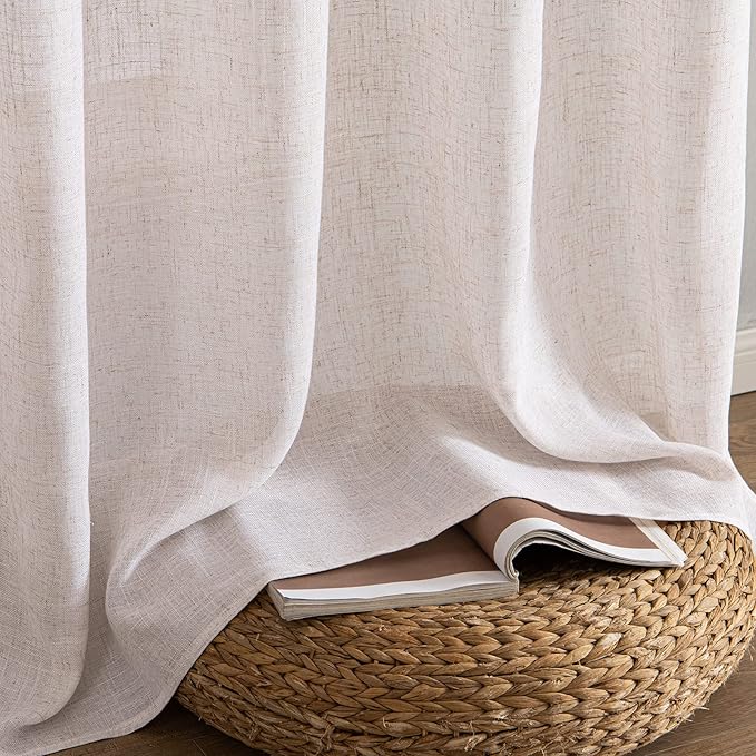 MIULEE Natural White Linen Curtains 104 Inch Length 2 Panels for Bedroom Living Room, Soft Thick Linen Textured Window Drapes Semi Sheer Light Filtering Back Tab Rod Pocket Burlap Look Decor