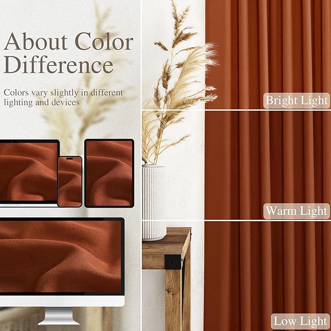 Nanspring Extra Long Curtains 132 inch Length 2 Panels Back Tab Terracotta Curtains Rustic Farmhouse Boho Fall Decor Brick Burnt Orange Semi Sheer Linen Curtain for Floor to Ceiling Window 11 Ft