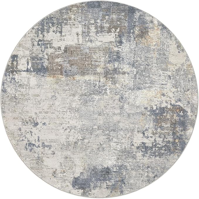 10ft Round Area Rug Living Room Rugs - 10x10 Washable Large Neutral Modern Abstract Soft Thin Rug Indoor Floor No Slip Rug Carpet for Bedroom Under Dining Table Home Office Decor - Blue Grey