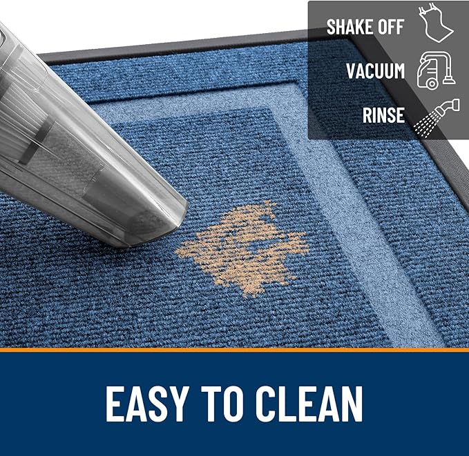 OLANLY Front Door Mat Indoor Outdoor Entrance, Waterproof All-Season, All-Weather Doormat, Sturdy Natural Rubber, Fade Resistant, Low Profile, Easy Clean Patio Porch Entryway Mat, 47x23, Light Blue